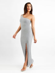 Shapewear Modal One Shoulder Front Slit Slimming Maxi Dress