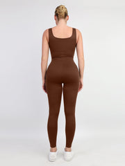 Shapewear Square Neck Thigh Slimming Workout Jumpsuit