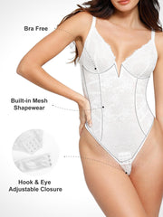 Shapewear Lace Deep V-Neck Low Back Hourglass Thong Bodysuit