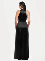 Draped High Neck Sculpting Floral-Print Maxi Dress