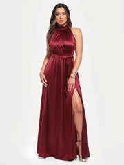 Draped High Neck Sculpting Floral-Print Maxi Dress