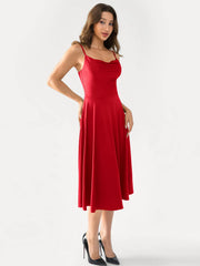 Shapewear Strappy Cowl Neck Fit & Flare Midi Dress