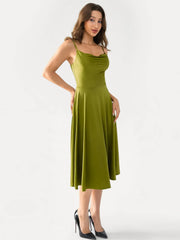 Shapewear Strappy Cowl Neck Fit & Flare Midi Dress