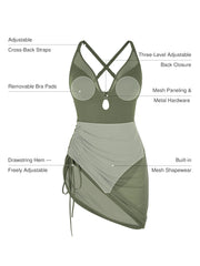 Sculpting Curve Mesh Skirt One-Piece Swimsuit