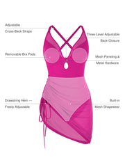 Sculpting Curve Mesh Skirt One-Piece Swimsuit
