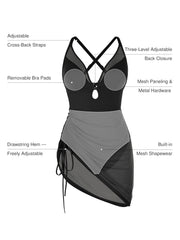 Sculpting Curve Mesh Skirt One-Piece Swimsuit