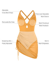 Sculpting Curve Mesh Skirt One-Piece Swimsuit