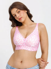 Seamless Wireless Jelly Leopard Contour Minimizer Support Bra