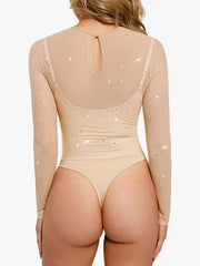 Sequin Cowl Neck Chain Detail Sculpting Bodysuit