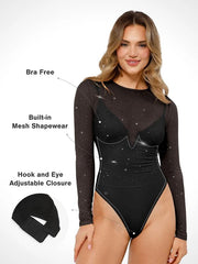 Sequin Cowl Neck Chain Detail Sculpting Bodysuit