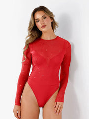 Sequin Cowl Neck Chain Detail Sculpting Bodysuit