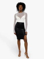 Sequin Cowl Neck Chain Detail Sculpting Bodysuit