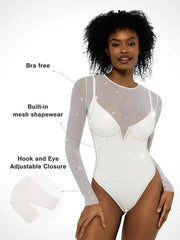 Sequin Cowl Neck Chain Detail Sculpting Bodysuit