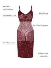 Sequin Cowl Neck Sculpting Mini Dress