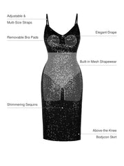 Sequin Cowl Neck Sculpting Mini Dress