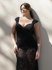 Shapewear Cap Sleeve Bodysuit Lace Fishtail Coverup Skirt Set