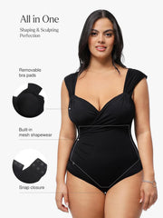 Shapewear Cap Sleeve Bodysuit Lace Fishtail Coverup Skirt Set