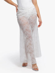 Shapewear Cap Sleeve Bodysuit Lace Fishtail Coverup Skirt Set