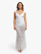 Shapewear Cap Sleeve Bodysuit Lace Fishtail Coverup Skirt Set