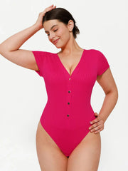 Shapewear Deep V-Neck Button Front Sculpting Bodysuit
