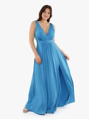Shapewear Deep V-Neck Front Slit Goddess Maxi Dress