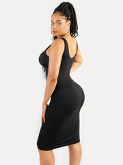 Shapewear Deep V-Neck Tummy Control Midi Dress