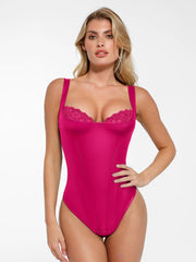 Shapewear Faux Leather Lace Balconette Sculpting Bodysuit