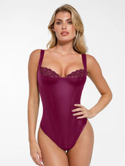 Shapewear Faux Leather Lace Balconette Sculpting Bodysuit