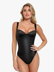 Shapewear Faux Leather Lace Balconette Sculpting Bodysuit