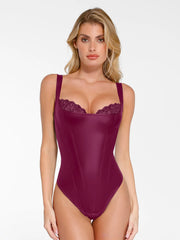 Shapewear Faux Leather Lace Balconette Sculpting Bodysuit