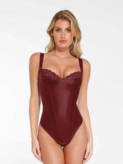 Shapewear Faux Leather Lace Balconette Sculpting Bodysuit