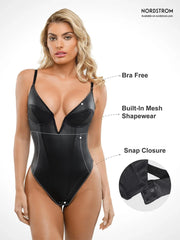 Shapewear Faux Leather Plunging V Sculpting Corset Bodysuit