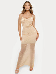 Shapewear Heat-Set Crystal Mesh Slimming Maxi Slip Dress