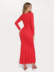 Shapewear Long Sleeve Lace Trim Sculpting Mermaid Maxi Dress