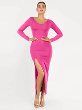 Shapewear Long Sleeve V-Neck Low Back Slimming Maxi Dress
