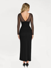 Shapewear Mesh Long Sleeve V-Back Slimming Maxi Dress
