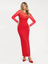 Shapewear Mesh Long Sleeve V-Back Slimming Maxi Dress