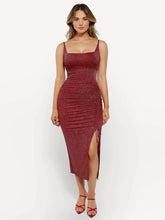 Shapewear Metallic Knit Bodycon Sculpting Midi Slip Dress