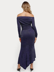 Shapewear Metallic Knit Long Sleeve Slim Mermaid Maxi Dress