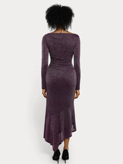 Shapewear Metallic Knit Long Sleeve Slim Mermaid Maxi Dress