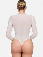 Shapewear Mock Neck Long Sleeve Floral Lace Bodysuit