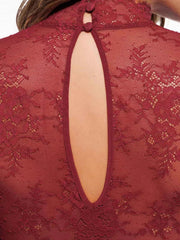 Shapewear Mock Neck Long Sleeve Floral Lace Bodysuit