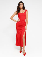 Shapewear Off-the-Shoulder Side Slit Slimming Maxi Dress