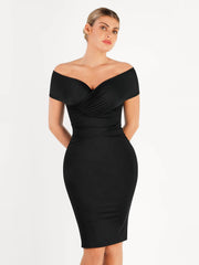 Shapewear Ruched Off-Shoulder Sculpting Midi Dress