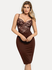 Shapewear Sculpting Lace Corset Midi Slip Dress