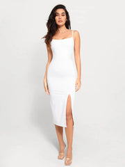 Shapewear Slimming Midi Dress and Sheer Mesh Overlay Set