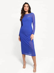Shapewear Slimming Midi Dress and Sheer Mesh Overlay Set