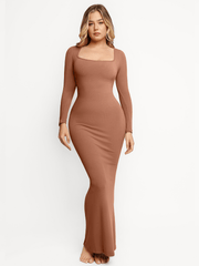 Shapewear Square Neck Long Sleeve Slimming Modal Maxi Dress