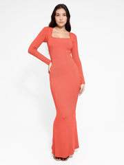 Shapewear Square Neck Long Sleeve Slimming Modal Maxi Dress