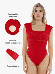 Shapewear Square Neck Padded Shoulder Slimming Bodysuit